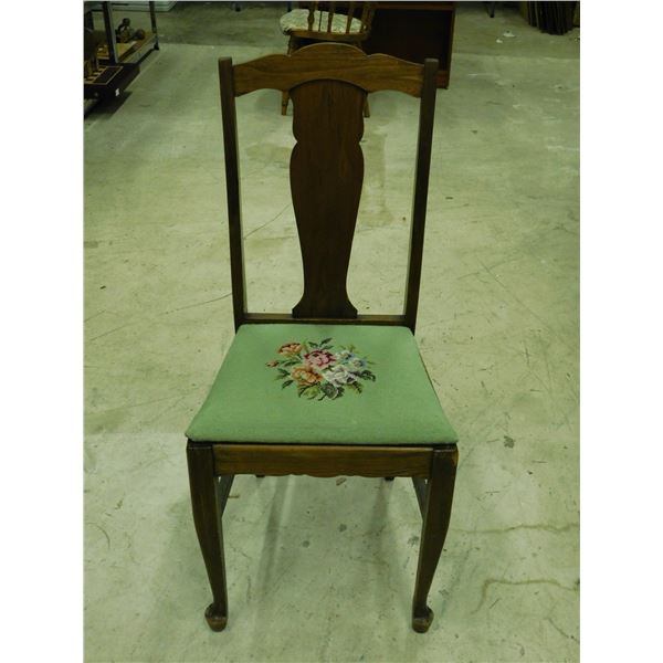 Antique Dining Chair With Embroidered Seat Cushion