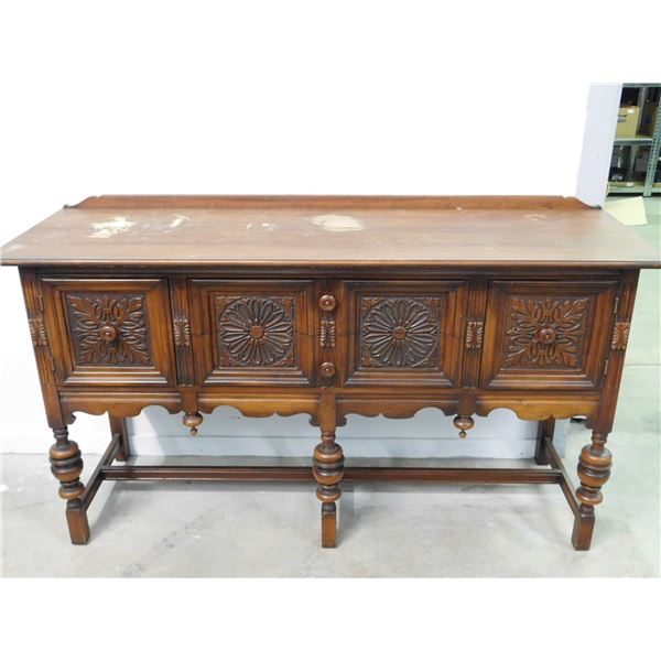 Wooden Walnut Buffet Side Table Credenza 66" Long 21" Wide 38" Tall