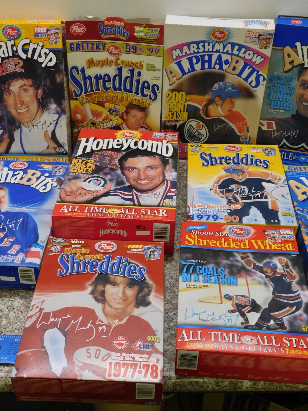 Lot of 13 Cereal Boxes Promotional Marketing Wayne Gretzky Hockey NHL Post Sugar Crisp Shreddies Lot of 13 Cereal Boxes Promotional Marketing Wayne Gretzky Hockey NHL Post Sugar Crisp Shreddies
