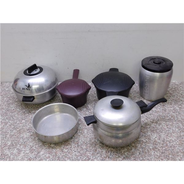 Lot of Bakeware Double Boiler The Pampered Chef Steamers Flour Canister and Bun Bowl