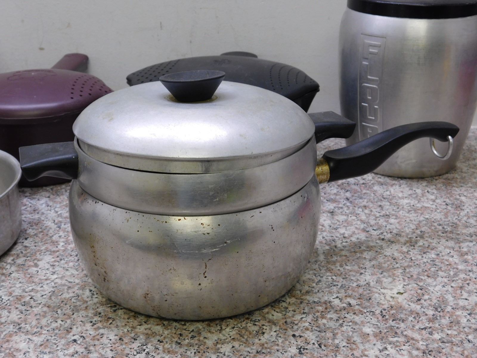 Lot of Bakeware Double Boiler The Pampered Chef Steamers Flour Canister