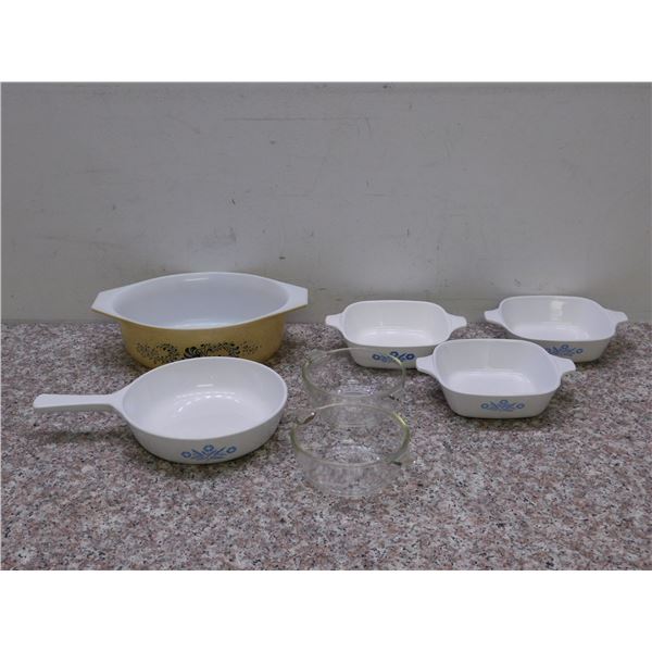 Lot of 7 Pyrex Bakeware Small Dishes, Pan and Glass 4",  5",  8"