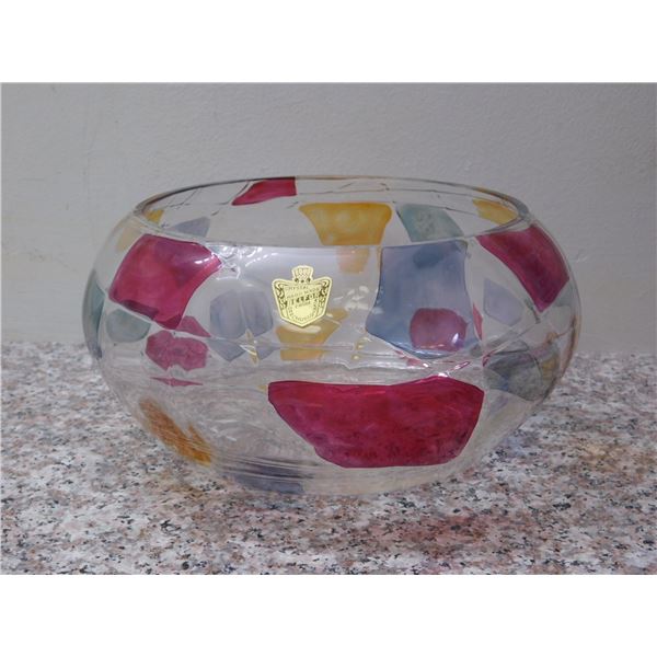 Art Glass Stained Glass Design Belfor Czechoslovakia Romania Vase Bowl Painted 8"