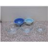 Image 1 : Lot of 5 Pyrex Mixing Bowls Clear Glass and Blue Glass Stackable