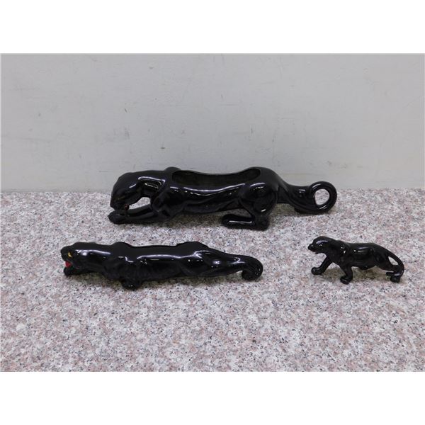 Lot of 3 Stalking Panther Mid Century Sculptures Black