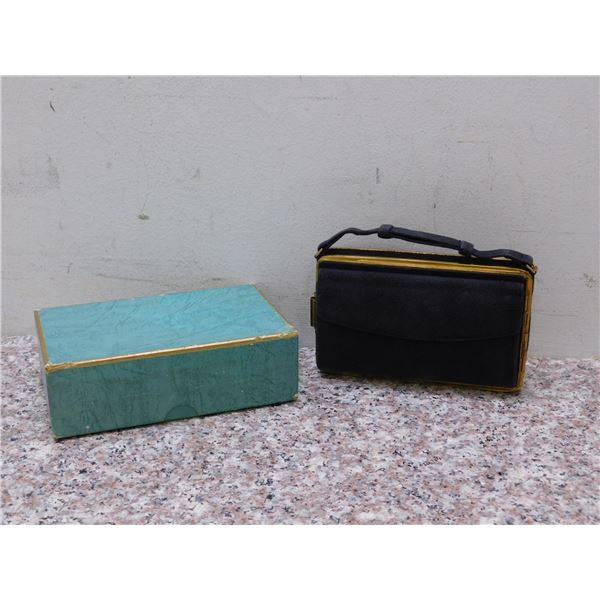 Made In Germany Vintage Women's Purse, Cigarette Case and Compact Black Gold Paint Trim