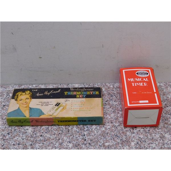 Lot of 2 Vintage Westinghouse Thermometer Set and Musical Timer Phone Samaco