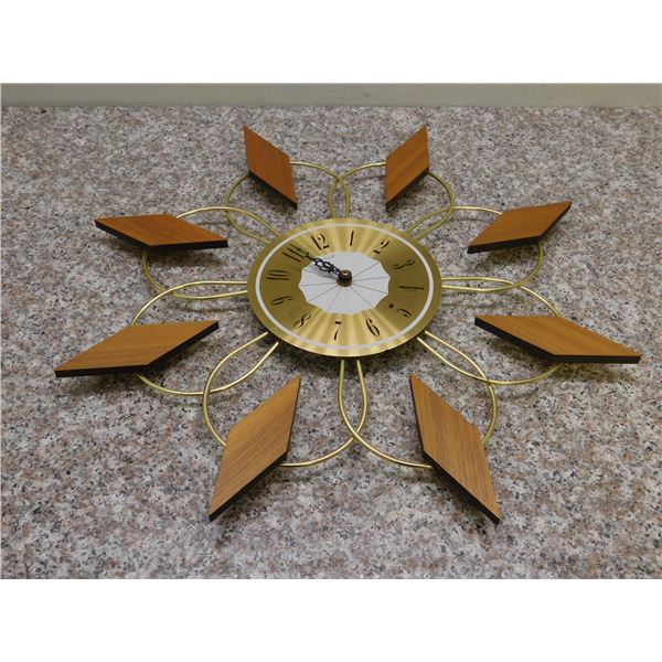 Vintage Mid Century Roxhall Sunburst Wall Clock 21"