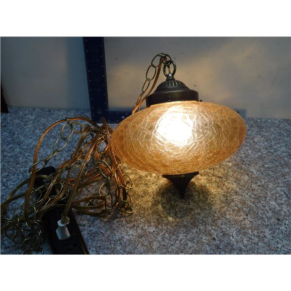 Swag Chain Lamp Orange Crackle Glass UFO Swag Light