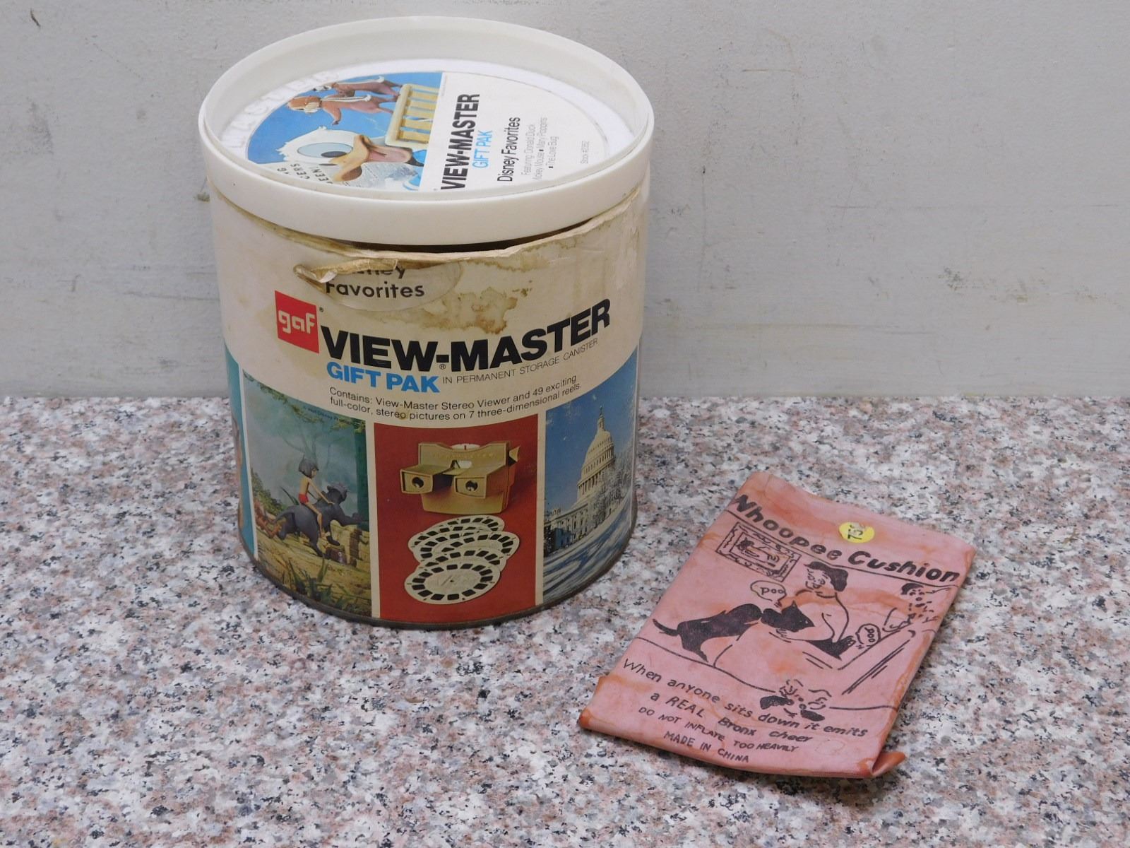 Vintage Viewmaster Gift Pak Storage Canister and Whoopie Cushion