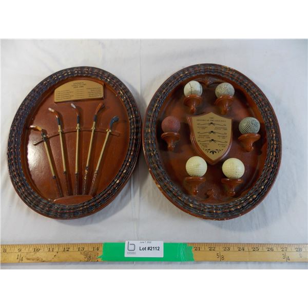 Antique golf clubs and the history of golf balls wall art