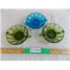 Image 1 : 2 green and 1 blue glass dishes