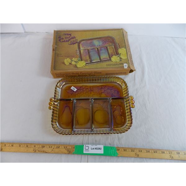 Iridescent Gold carnival Glass 1202 vintage relish tray