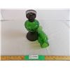 Image 1 : Green glass oil lamp, Chimney broken out