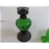 Image 4 : Green glass oil lamp, Chimney broken out
