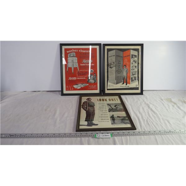 (3) Framed Vintage Advertisements