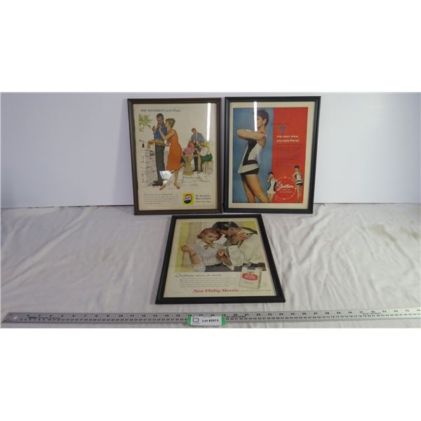 (3) Framed Vintage Advertisements