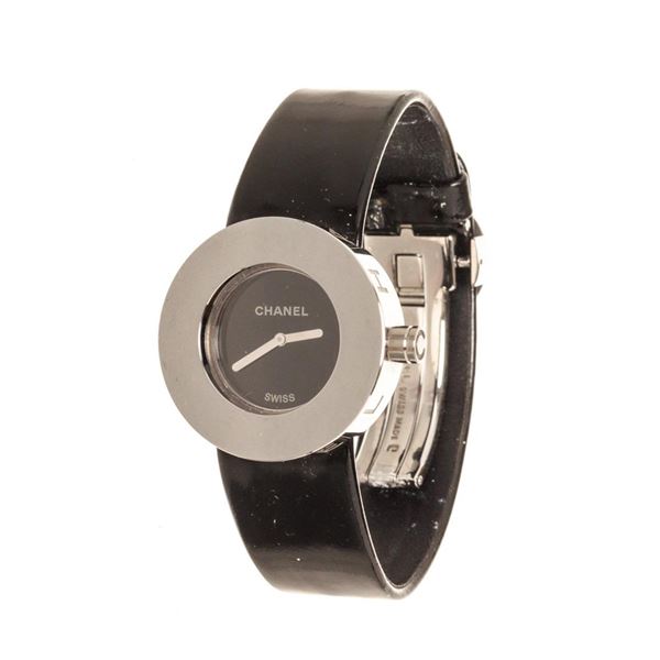 Chanel Black Leather Monte Ronde Watch