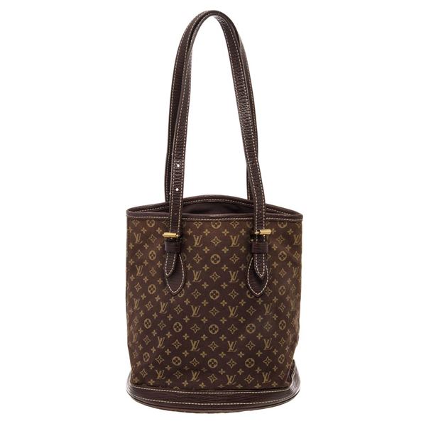 Louis Vuitton Brown Green Mini Lin Canvas Bucket PM Shoulder Bag