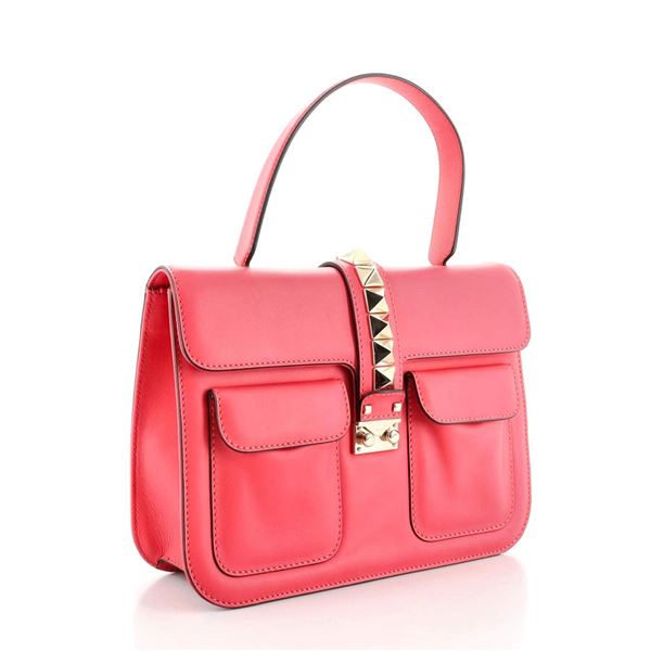 Valentino Pink Leather Glam Lock Top Handle Large Bag