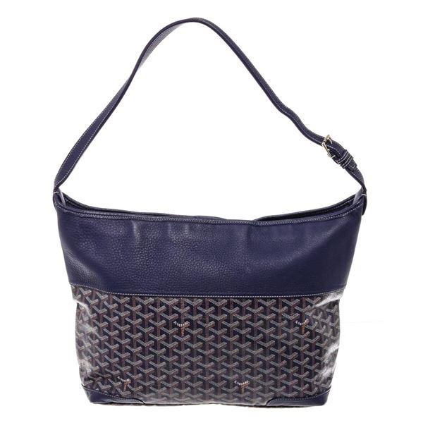 Goyard Blue Canvas Leather Grenadine Hobo Bag
