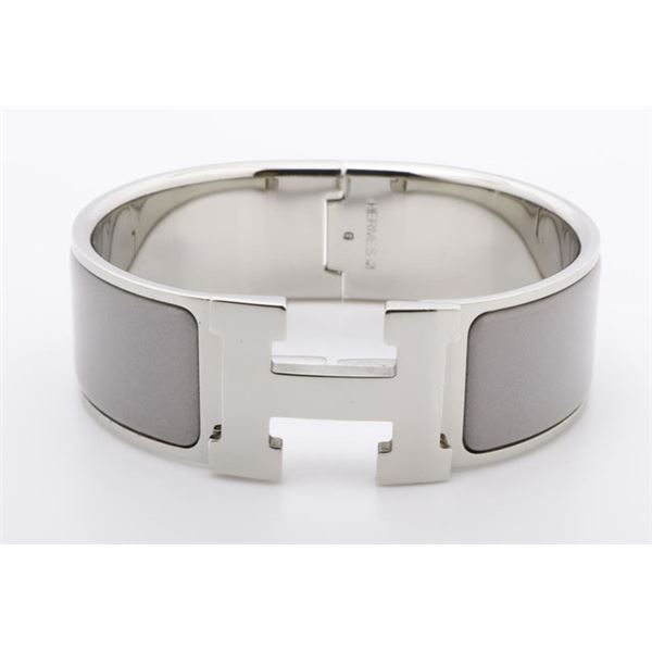 Hermes Gray Metal Clic Clac Wide Bangle Bracelet
