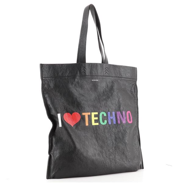 Balenciaga Supermarket Shopper Bag Printed Leather Large Black