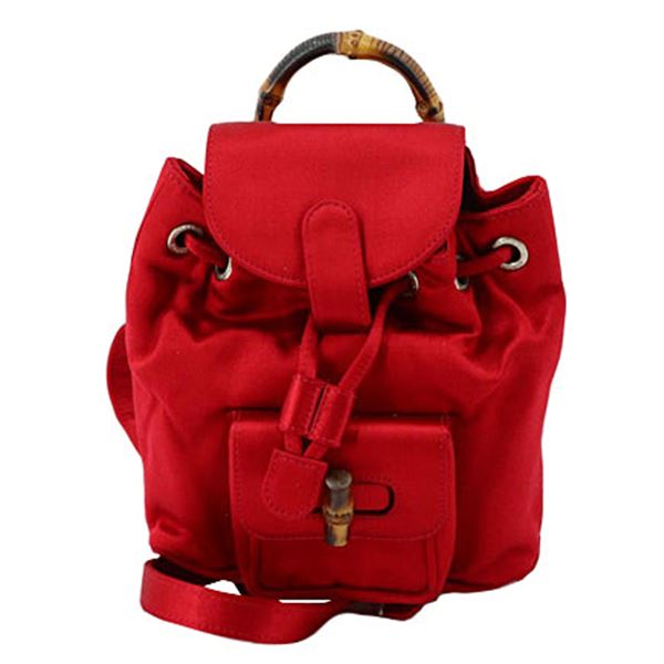 Gucci Red Leather Bamboo Backpack