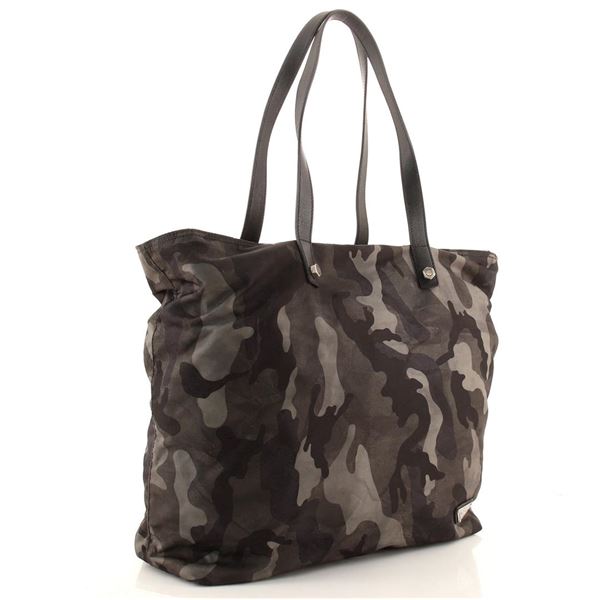Prada Green Printed Camo Tessuto Nylon Zip Large Tote Bag