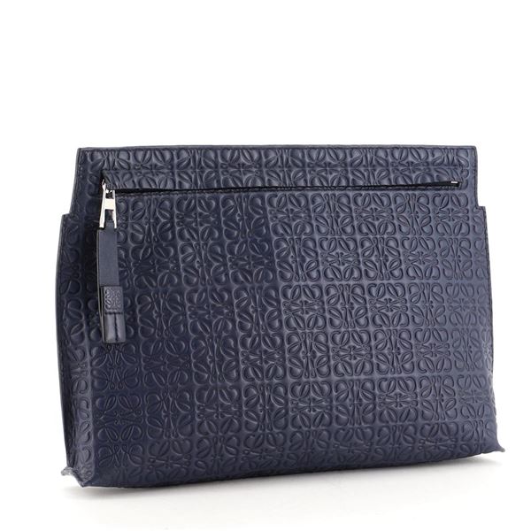 Loewe T Pouch Anagram Embossed Leather Blue
