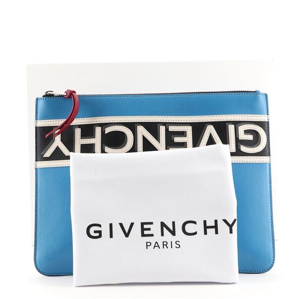 Givenchy Reverse Logo Zip Pouch Leather Large Blue