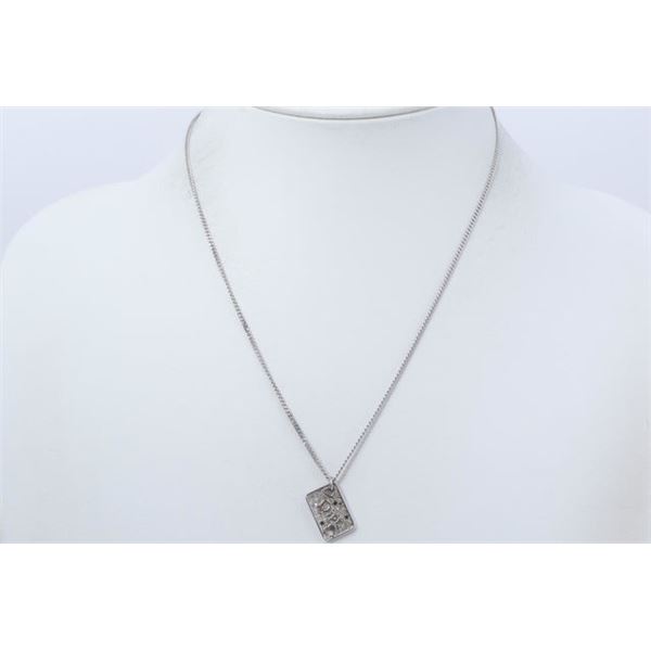 Christian Dior Silver-tone Studded Crystal Dog Tag Logo Chain Necklace