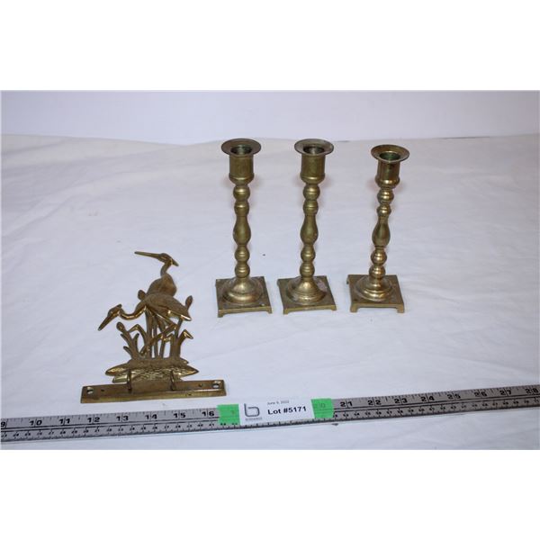 Brass Candle holders (3) key holder