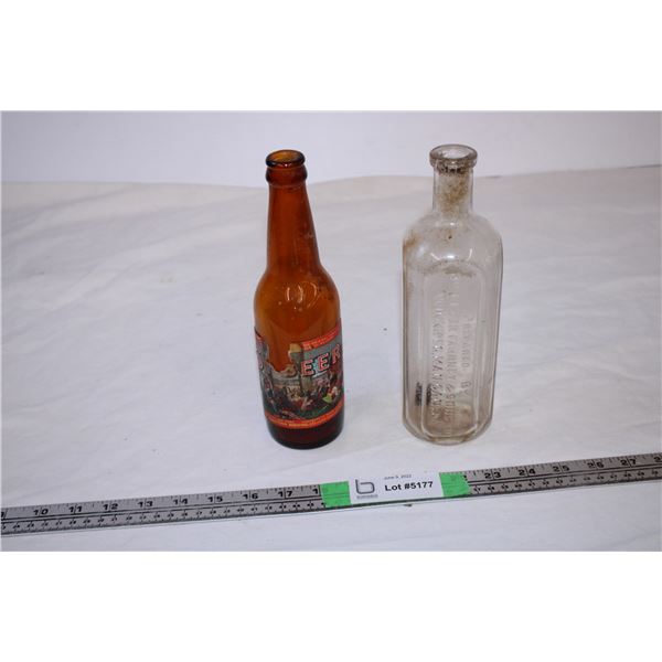 Beer bottle and vintage medicine bottle