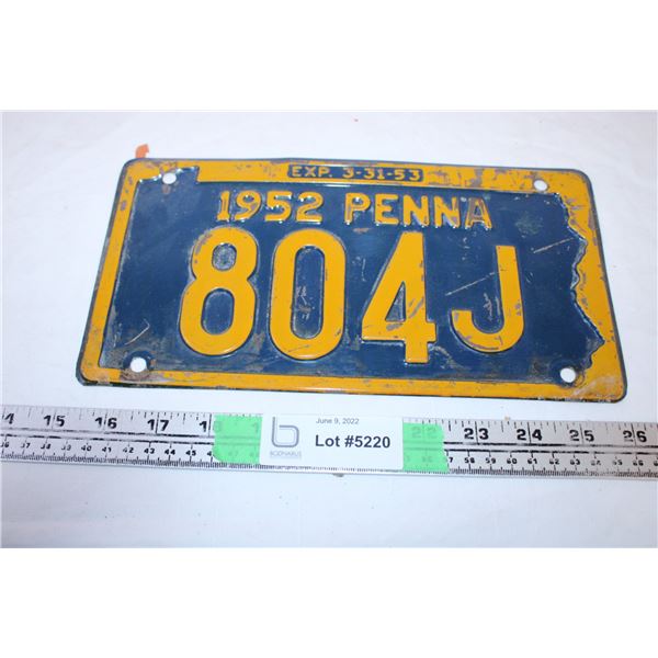 1952 Penna License Plate