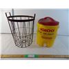 Image 1 : Metal garbage can frame and Igloo 2 gallon water container