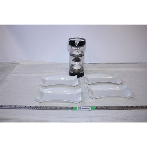 Porcelain cupcake stands(4),serving plates (4)