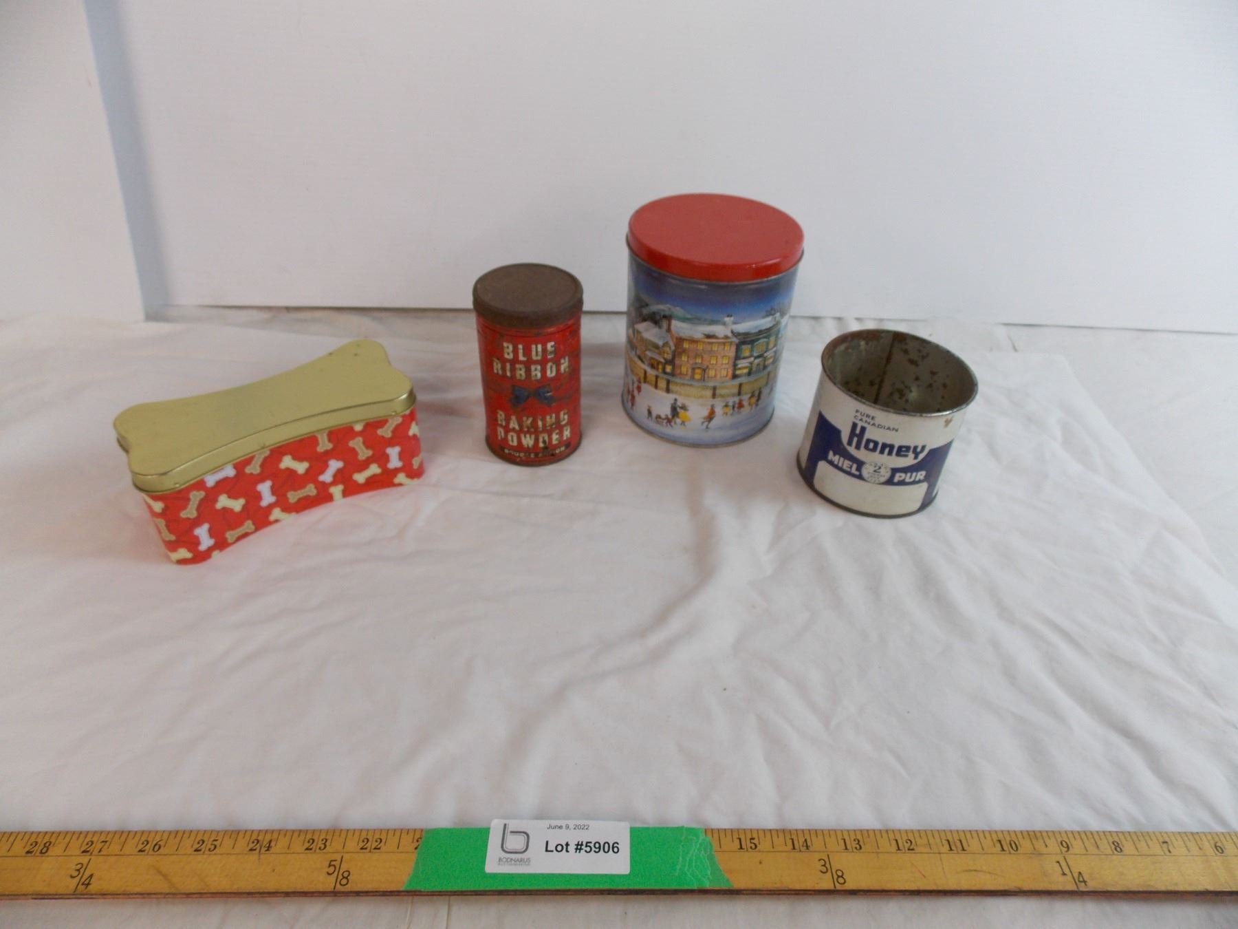 Blue Ribbon baking powder tin and other assorted tins - Bodnarus ...
