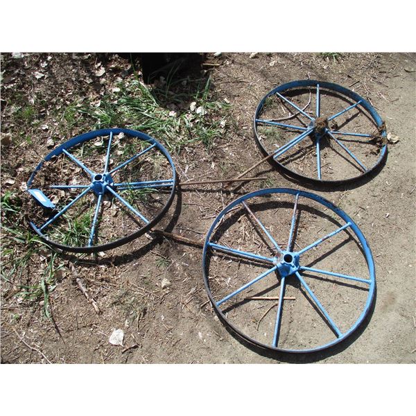 3X THE BID - Metal spoked wheels - 26" round