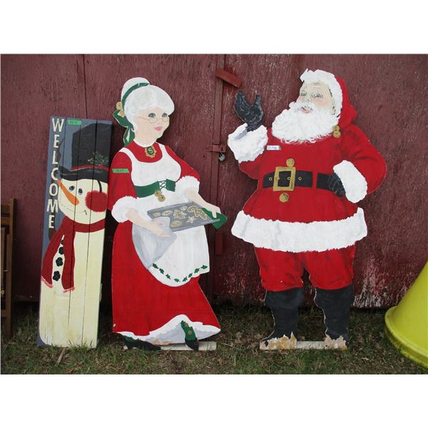 65" tall Christmas display santa, mrs claus, welcome snowman