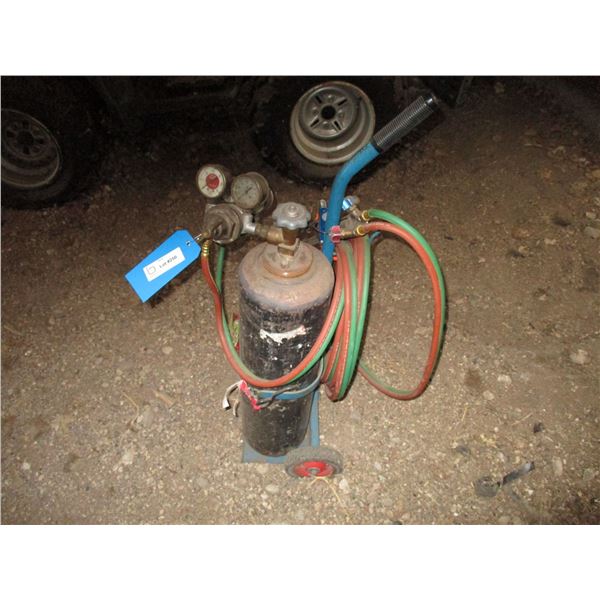 Acetylene tank with cart + oxygen gauges Torch head + hoses