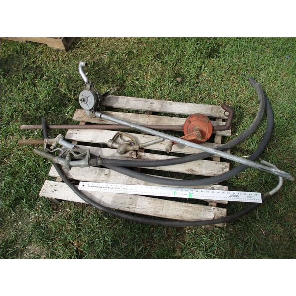 (2) Barrel pumps with hoses, nozzle