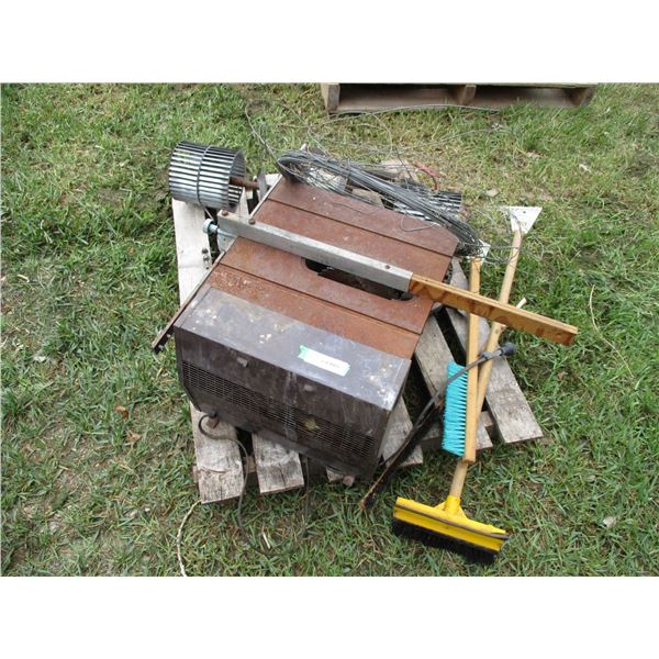 Lot with small saw, motor, fan, misc