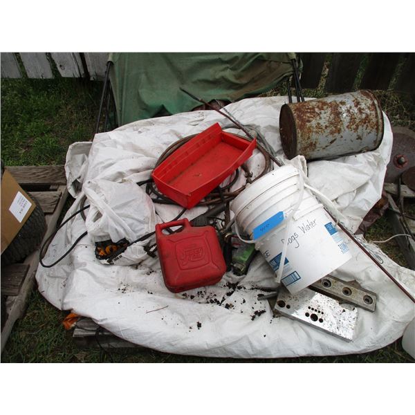lot of tarps, gas can probe