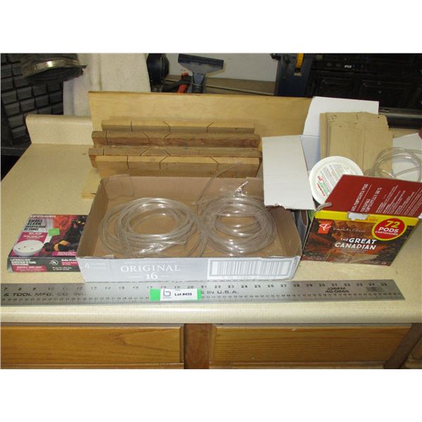 (2) wood cutting guides, hoses, smoke alarm, misc