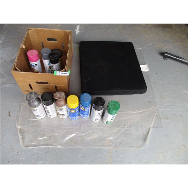Spray Can, cushion, plexiglass