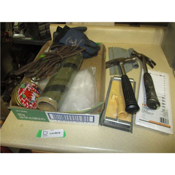box with misc hammer, trowels