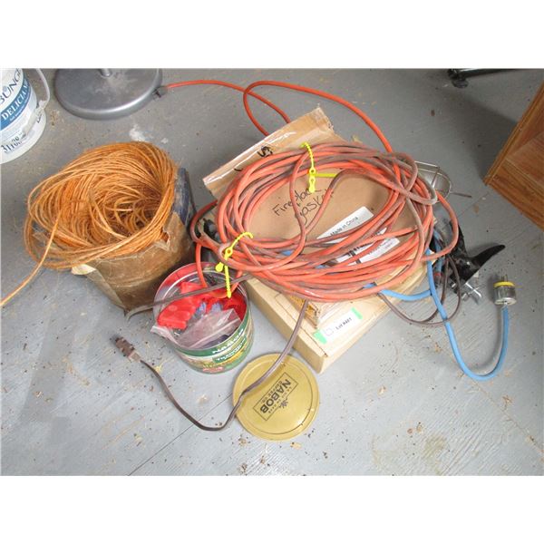 mix lot - fireplace gaskets, trouble light, twine, plastic casters, etc