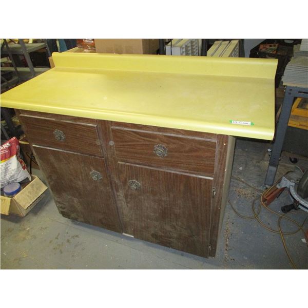 Yellow top cabinet / workbench - 4 drawer - 54" long - 36" tall