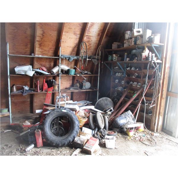 Contents - Tires, Jack stands, oils + sprays, nuts + bolts + misc